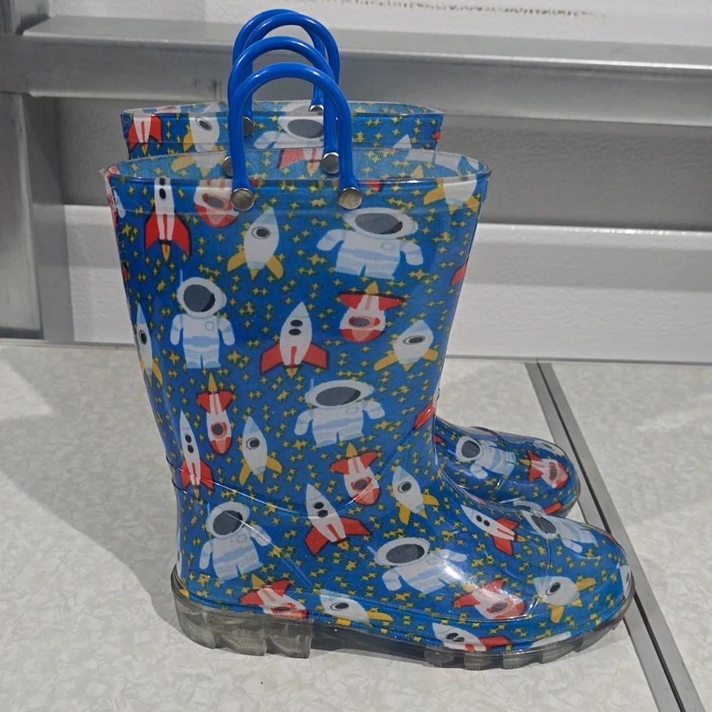 Astronaut and Rocket Rubbber‎ Light Up Boots Size 1